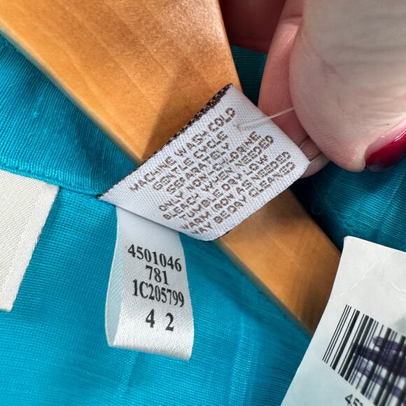 Chico's Blazer Womens Medium Maui Blue Linen Blend Semi Sheer 3/4 Sleeve NEW - Picture 7 of 9